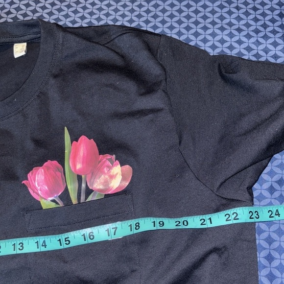 Espirit Black floral pocket detail crewneck unisex T-shirt Sz XL - Picture 6 of 13